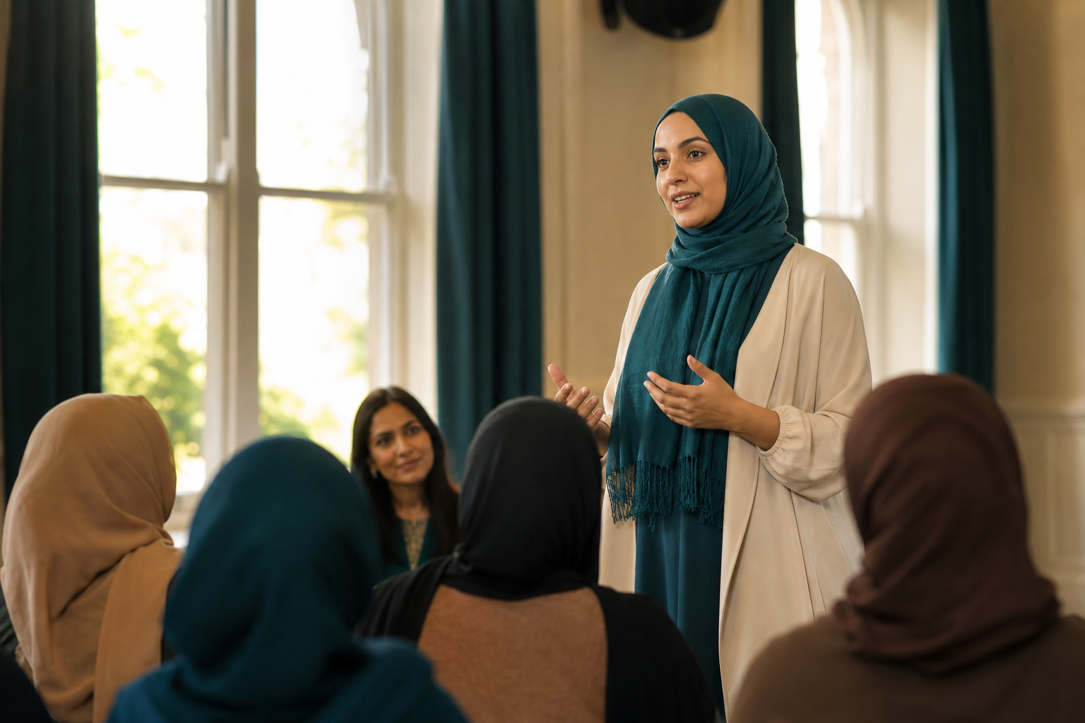 A Muslim woman leading a community session